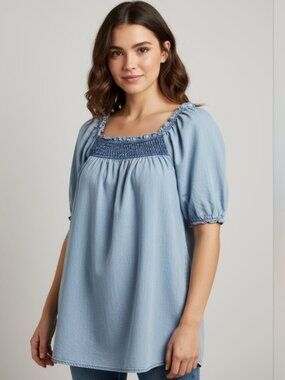 NWT a.n.a Denim Midi Babydoll Dress Puff Sleeve M